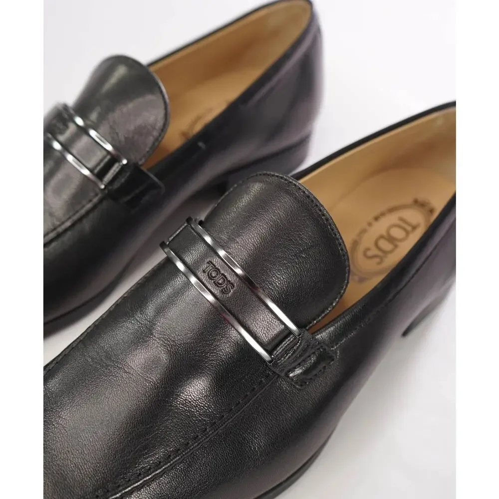 $975 TOD'S - Black Leather Logo Loafers - US 10 (9UK)